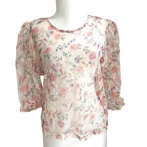 CONTROL Floral sheer Top M Pink Cottagecore Fairy Grunge indie Festival